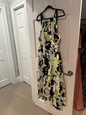 Anthropologie x Peter Som Floral Halter Maxi Dress in Black, White & Yellow